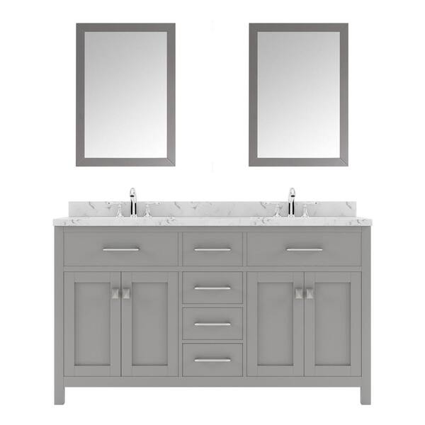 Virtu USA Caroline 60 in. W x 22 in. D x 35 in. H Double Sink Bath Vanity in Gray with Quartz Top and Mirror