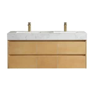 Wilton 48 in. W x 20.8 in. D x 21.2 in. H Floating Bath Vanity in Maple Yellow with White Basins