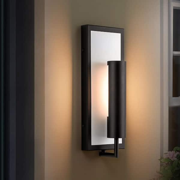 RRTYO Ledet 13.9 in. Modern Black and White Rectangular LED Outdoor Wall Lantern Sconce
