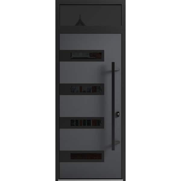 VDOMDOORS 0131 36 in. x 96 in. Left-hand/Inswing Transom Tinted Glass Grey Steel Prehung Front Door with Hardware