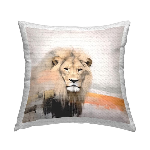 Stupell Industries Abstract Lion Wildlife Tan Square Outdoor Throw Pillow