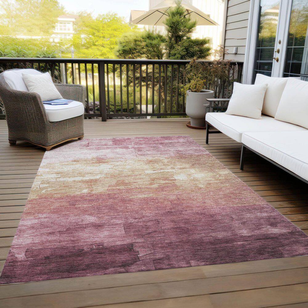 Addison Red and Beige Stripe Synthetic Washable Rug, 3' x 5'