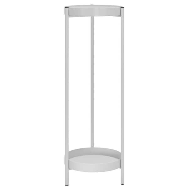30 in. Indoor/Outdoor White Metal Plant Stand 2-Tiers Tall Plant Display Storage Shelf