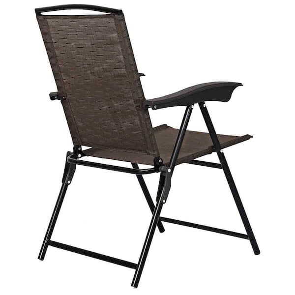 Brown Metal Patio Sling Folding Chair with Adjustable Back (Set of 4)