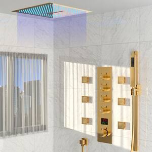 1-Spray Patterns Dual Shower Head Ceiling Mount Fixed and Handheld Shower Head 2.5 GPM in Brushed Gold