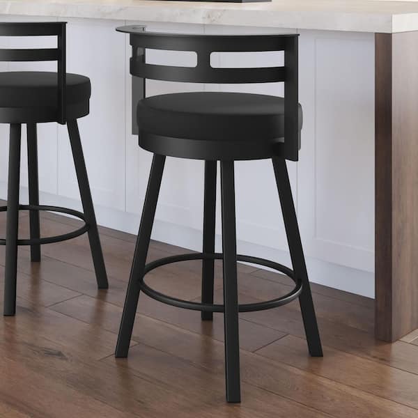 Render 26.625 in. Black Faux Leather / Black Metal Swivel Counter Stool