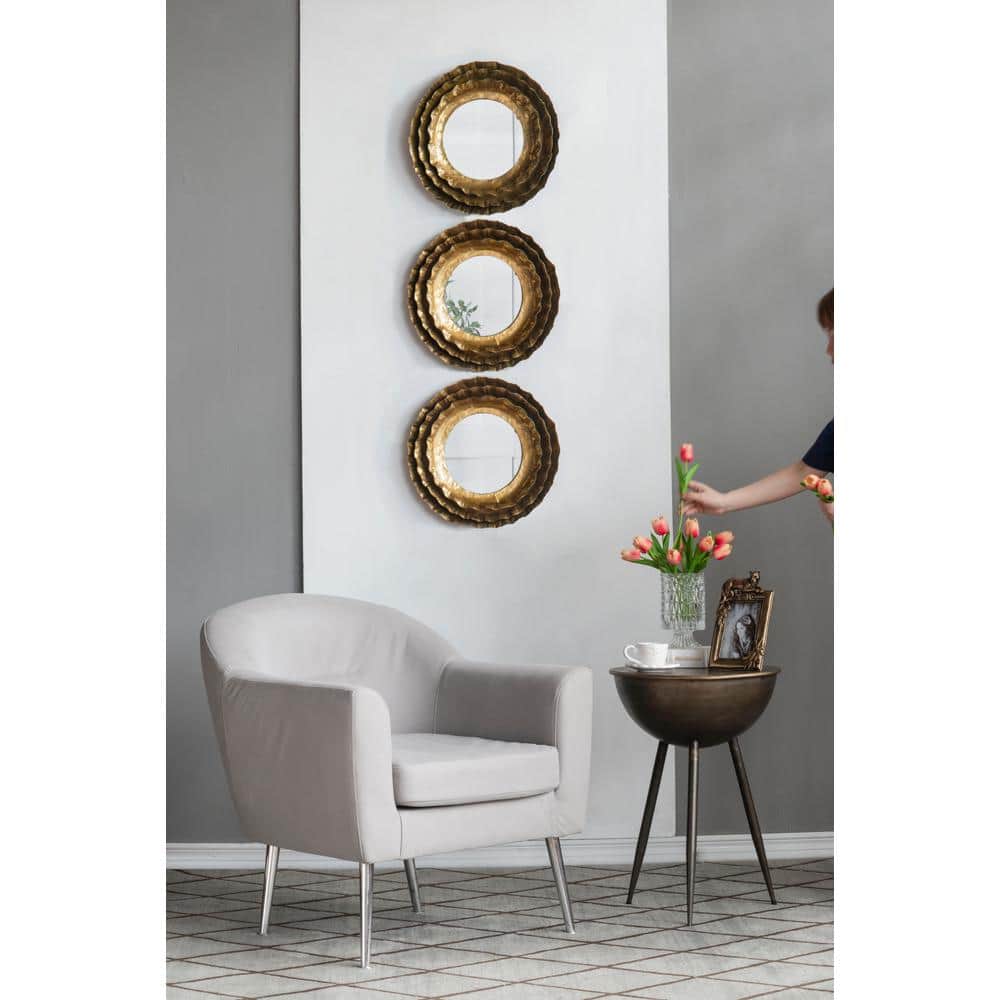 16" Round Gold Metal Frame Decorative Wall Mirror