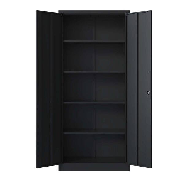 Black Locking Metal Storage Cabinet with 4-Adjustable Shelves