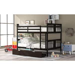 Espresso Full Over Full Bunk Bed with Drawers and Ladder for Bedroom, Guest Room Furniture