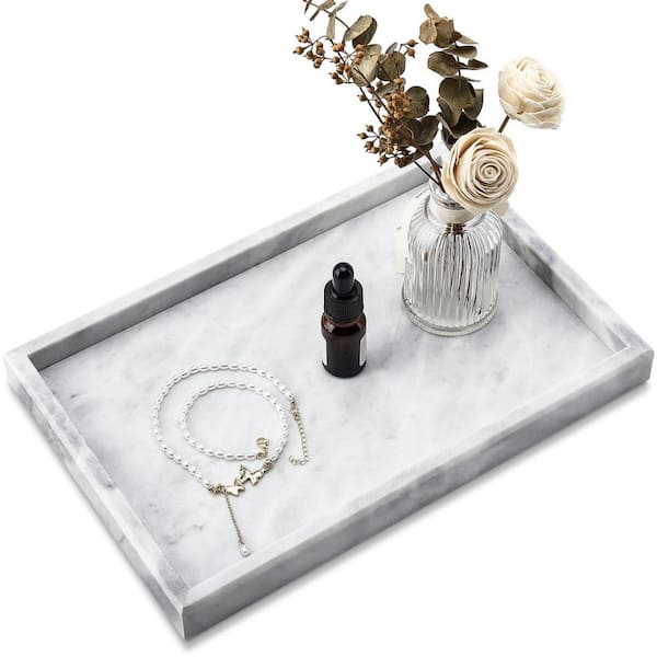 White Genuine Marble Tray, 12 in. x 8 in. x 1.2 in. for Vanity, Jewelry, and Home Décor