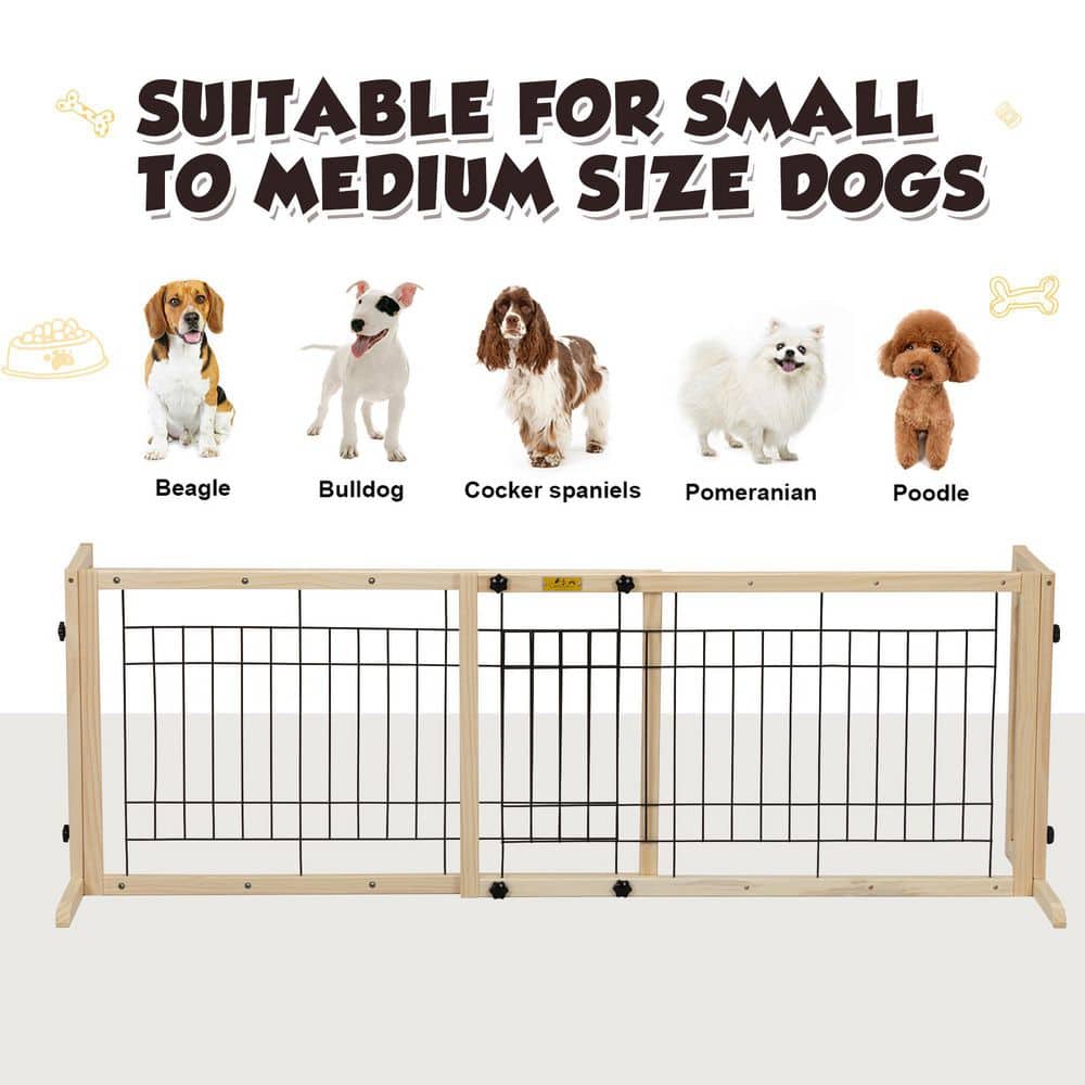 Adjustable Freestanding Beige Wood and Metal Pet Gate