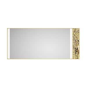 84 in. W x 36 in. H Rectangular Framed Anti-Fog Backlit Wall Bathroom Vanity Mirror Natural Stone Decoration in Gold
