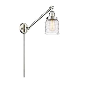 Bell 8 in. 1-Light Brushed Satin Nickel Wall Sconce with Deco Swirl Glass Shade with 3 Way Turn Switch