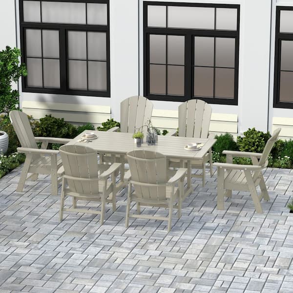 WESTIN OUTDOOR Laguna Outdoor Patio Weather Resistant Sand Adirondack 7-Piece HDPE Plastic Dining Set