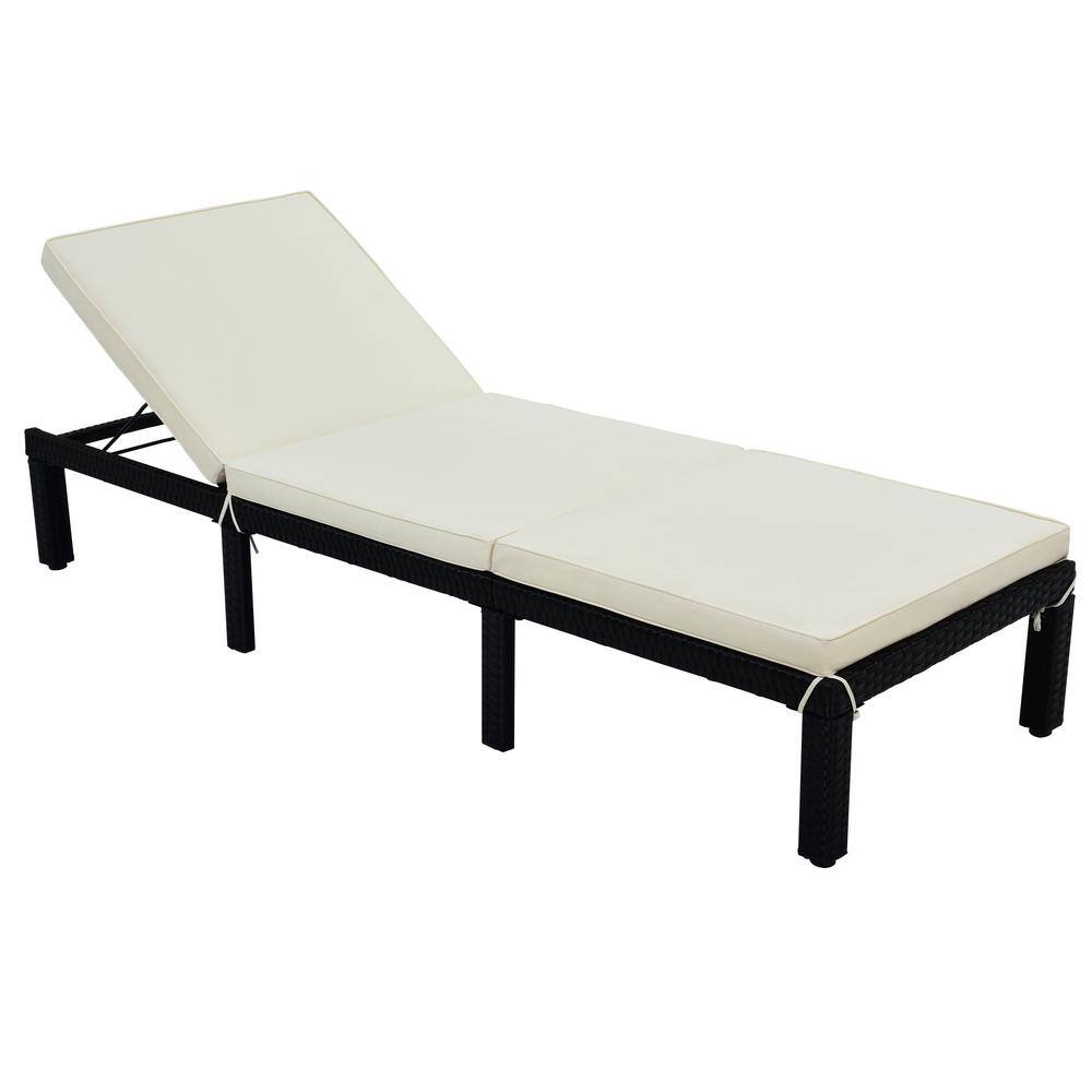 Courtyard Metal Outdoor Adjustable Beige PE Rattan Chaise Lounge with Beige