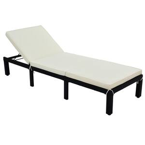 Courtyard Metal Outdoor Adjustable Beige PE Rattan Chaise Lounge with Beige Cushions