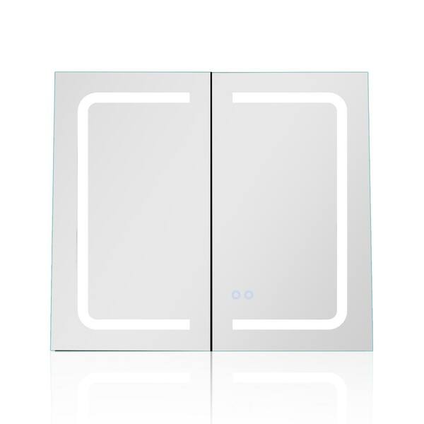 WELLFOR CY 22-in x 27.5-in Surface Mount White Mirrored Medicine Cabinet