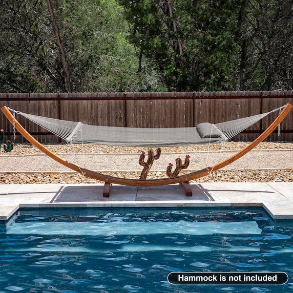 13.5 ft. Wood Curved Hammock Bed Stand with Hooks and Chains