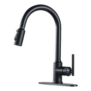 Single-Handle Pull-Down Stainless Steel Sprayer Kitchen Faucet with PowerSpray and Temperature Control in Matte Black