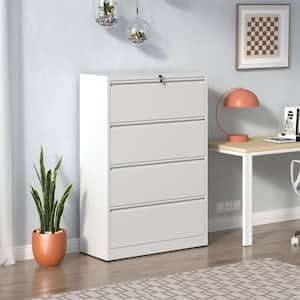 White 52 in. H Metal Office Storage Cabinet Steel Lateral File Cabinet with Lock and 4-Drawers