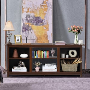 TV Stand 58 in. Entertainment Media Console Center Up to 65 in. with 2 Tiers in Brown