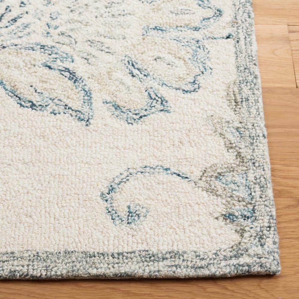 Ivory and Blue Handmade Wool Tufted Rectangular Rug, 3' x 5'