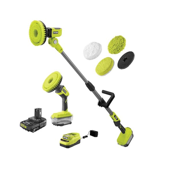 RYOBI ONE+ 18V Cordless Telescoping Power Scrubber Kit with 2.0 Ah Battery,  Charger, and 6 in. 4-Piece Microfiber Cleaning Kit P4500K-A95MFK2 - The  Home Depot