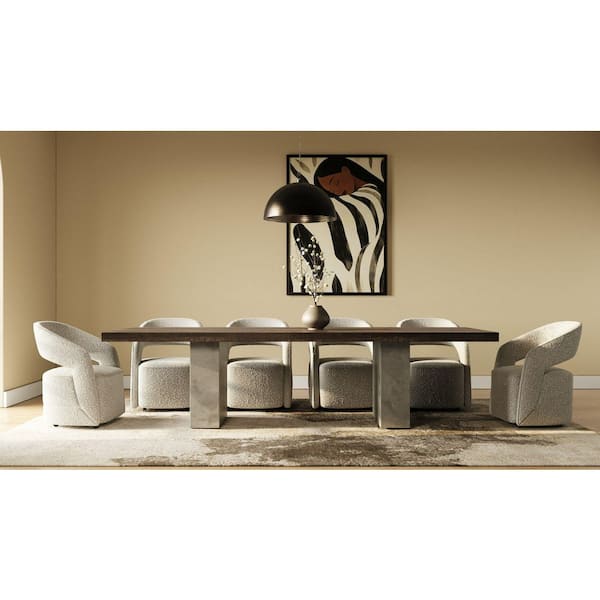 Modrest Renzo Modern Oak and Concrete Wood 43 in. Double Pedestal Dining Table Seats 10+