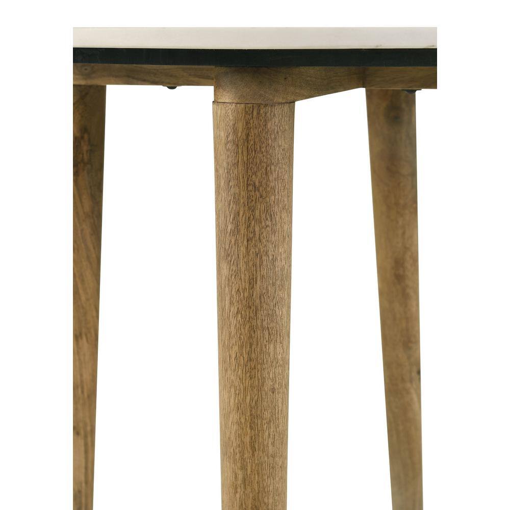 Round White Marble Top and Natural Wood End Table