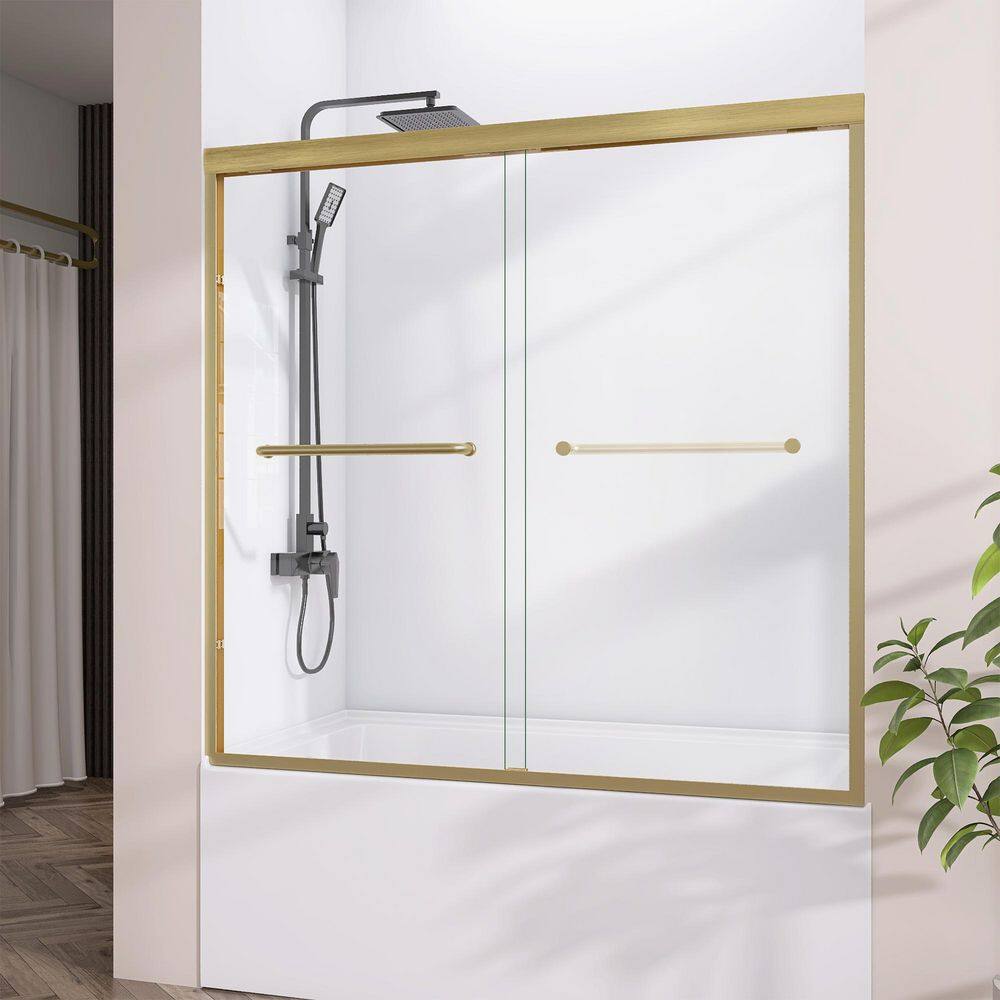 60 in. W x 62 in. H Semi-Frameless Sliding Tub Door Bathtub Shower Door in Brushed Gold 1/4 in. with Clear Glass price history on PriceWatchPro