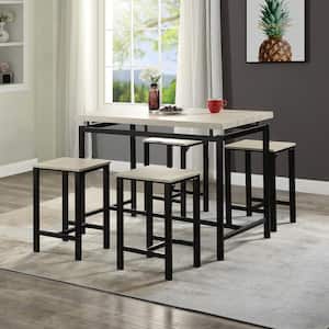 5-Piece Rectangle Beige Pine Top Dining Table Set with 4-Chairs Counter and Pub Height