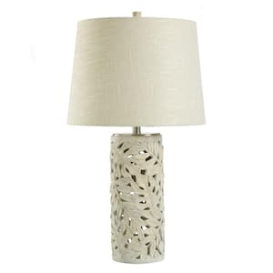 28.5 in. Weathered Cream, Brass, Cream Candlestick Task and Reading Table Lamp for Living Room with Yellow Linen Shade