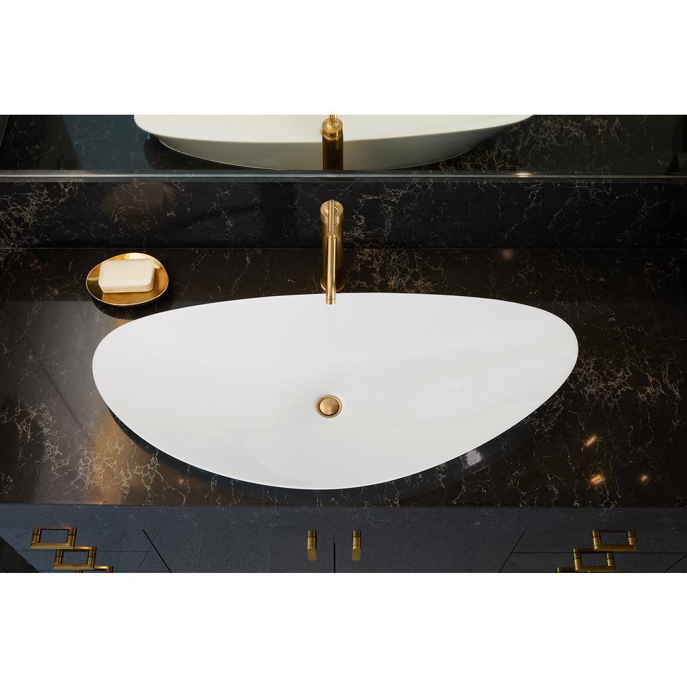 Veil Trough-Style White Ceramic Vessel Bathroom Sink