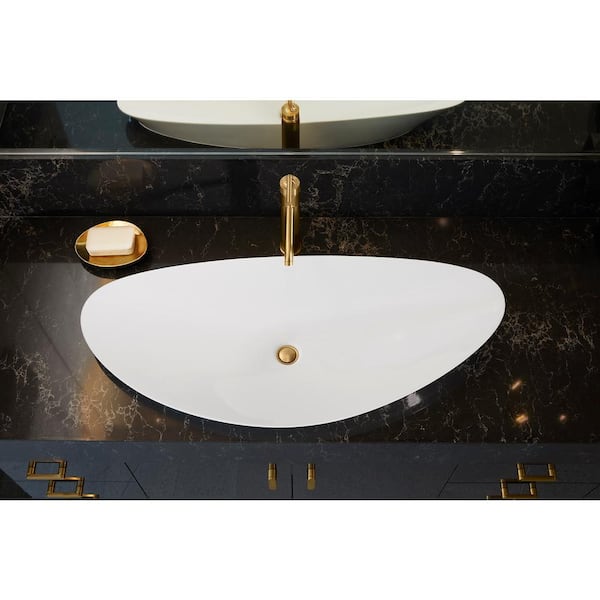 KOHLER Veil 38.5 in. Trough Vessel Bathroom Sink In White with No Overflow Drain