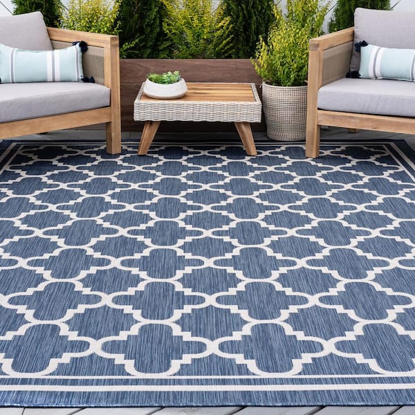 Eco Geometric Blue 9 ft. x 12 ft. Indoor/Outdoor Area Rug