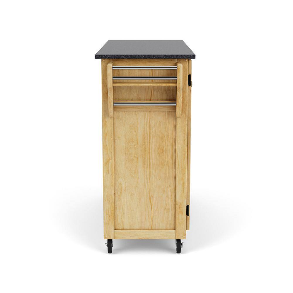 Natural Wood Kitchen Cart with Black Granite Top and Storage