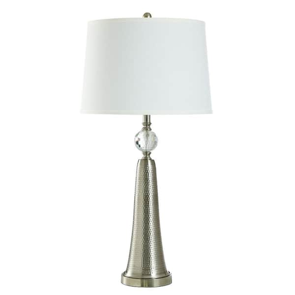 StyleCraft Brushed Steel Table Lamp with White Linen Shade 34 in.
