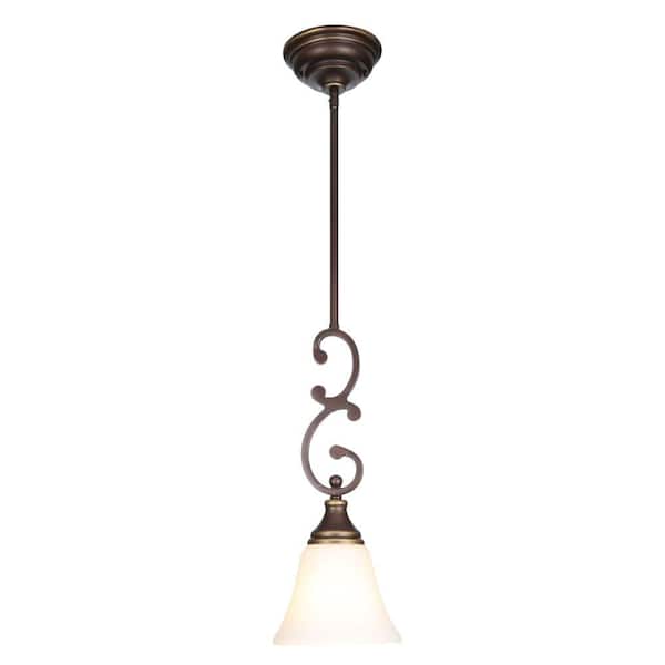 Hampton Bay Somerset 1-Light Oil-Rubbed Bronze Mini Pendant with Bell Shaped Frosted Glass Shade