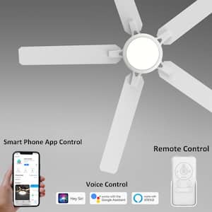 Essex II 60 in. Dimmable LED Indoor/Outdoor White Smart Ceiling Fan with Light and Remote, Works with Alexa/Google Home