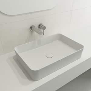 Sottile Matte White Fireclay Rectangular 21.5 in. Vessel Sink with Matching Drain Cover