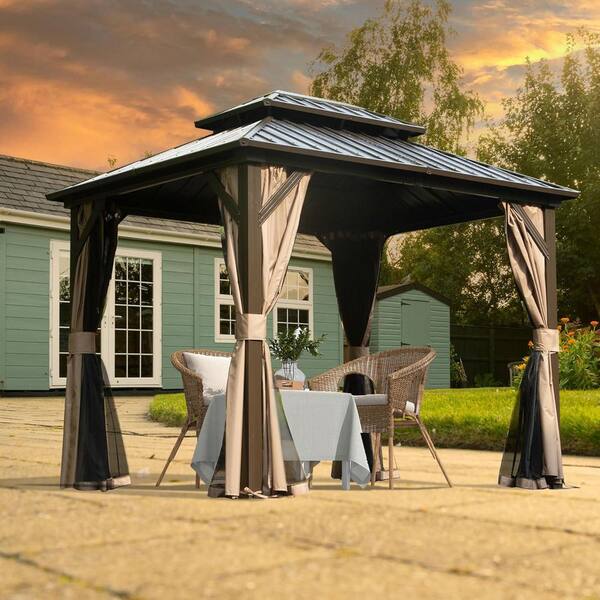 VAMOP 8 ft. x 10 ft. Brown Outdoor Hardtop Gazebo with Galvanized