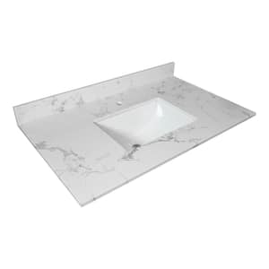 31 in. W x 22 in. D Engineered Stone Bathroom Vanity Top in Carrara White with Ceramic Single Sink and Backsplash