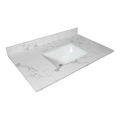 31 in. W x 22 in. D Marble Stone Bathroom Vanity Top in Carrara White with Ceramic Single Sink and Backsplash