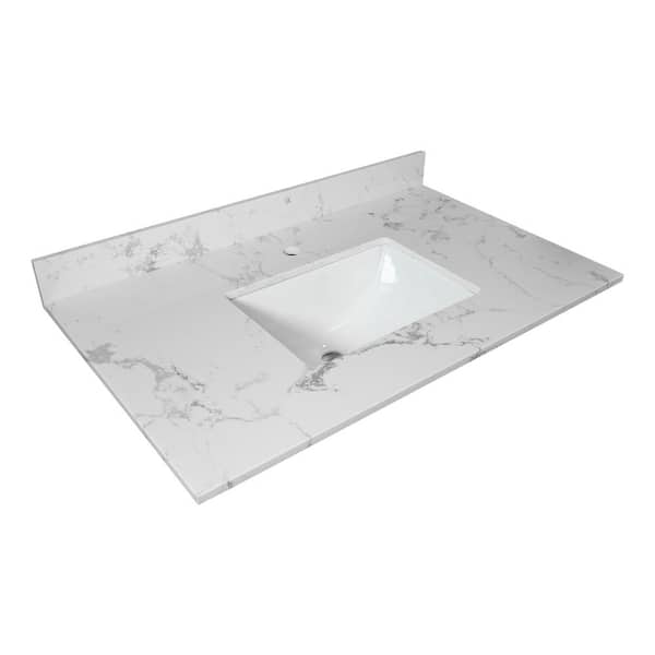 VANITYFUS 31 in. W x 22 in. D Engineered Stone Bathroom Vanity Top in Carrara White with Ceramic Single Sink and Backsplash