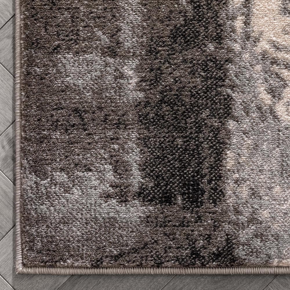 Kalia Grey Black Geometric Synthetic Runner Rug 2'3" x 7'3"