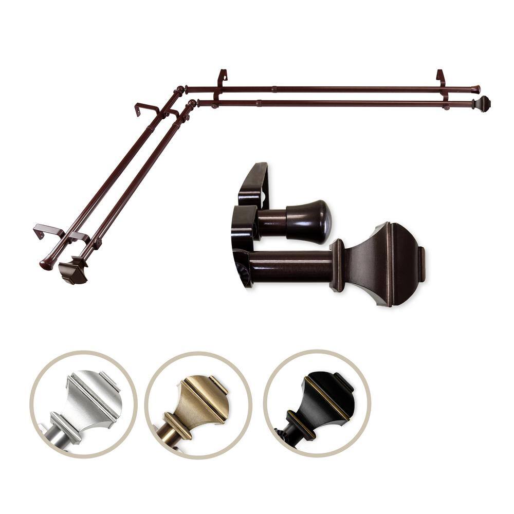 48 in. - 84 in. Adjustable 3/4 in. Double Corner Window Curtain Rod in Coco