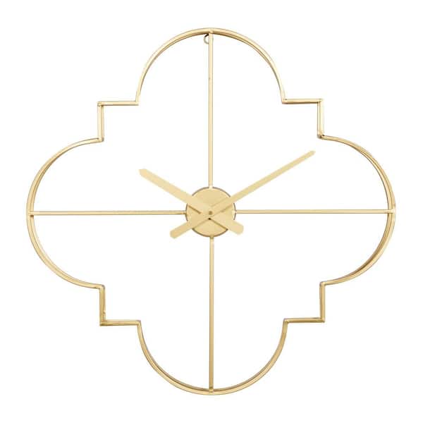CosmoLiving by Cosmopolitan 24 in. x 24 in. Gold Metal Open Frame Quatrefoil Wall Clock