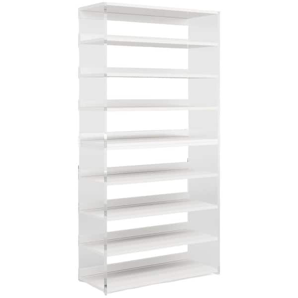 BYBLIGHT Eulas 63 in. Tall White & Transparent Engineered Wood 8-Shelf Modern Etagere Bookcase, Acrylic Bookshelf Display Storage