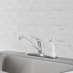 Single Handle Standard Kitchen Faucet in Chrome with White Deck Sprayer