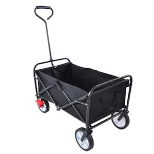 4 Cu. Ft. Black Fabric and Steel Frame Outdoor Folding Utility Wagon Garden Cart with Brakes